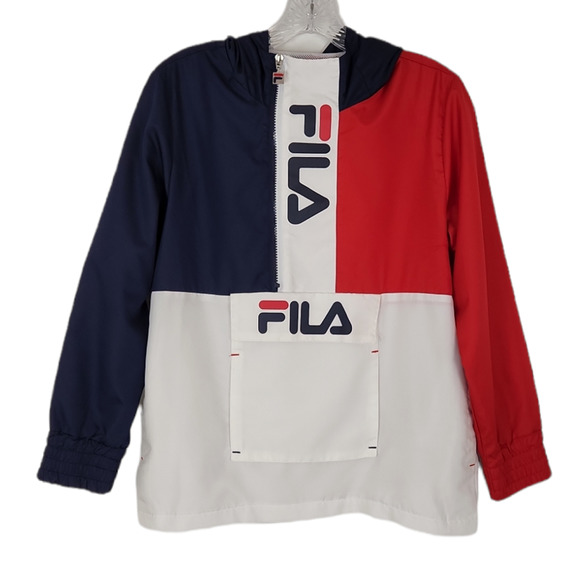 Fila Other - Fila 1/2 Zip Windbreaker Jacket Red White Blue Colorblock Pocket Hood 2018 Sz M